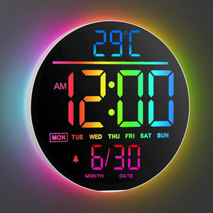 25cm（10インチ）大画面LEDデジタル壁掛け時計 リモコン付き RGB＆単色表示 自動調光 アラーム カウントダウンタイマー ストップウォッチ 温度計 曜日・日付表示 秒表示 寝室・リビング・オフィス・教室・ジム用